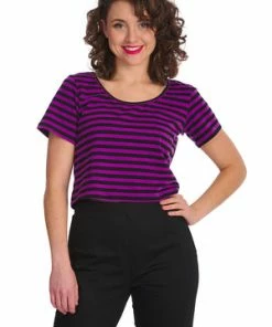 Banned Sweet Yet Spooky Stripe Top -Spooky Threads 1642529389TP10484 20PUR 20BLK1538 300x