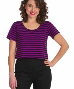 Banned Sweet Yet Spooky Stripe Top -Spooky Threads 1642529389TP10484 20PUR 20BLK1539 300x