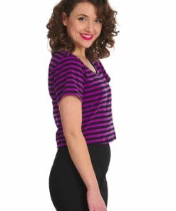 Banned Sweet Yet Spooky Stripe Top -Spooky Threads 1642529389TP10484 20PUR 20BLK1540 300x