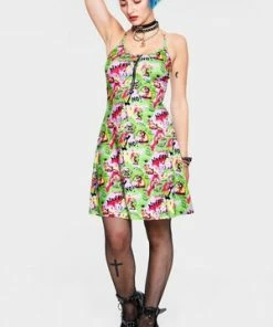 Jawbreaker Angry Animal Print Spaghetti Strap Dress -Spooky Threads Angry Animal Print Spaghetti Strap Dress Jawbreaker 3 300x