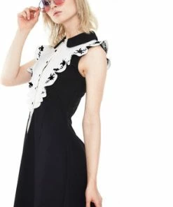 Jawbreaker Button Down Knit Dress With Rose Embroidered On Ruffle -Spooky Threads Button Down Knit Dress With Rose Embroidered On Ruffle Jawbreaker 3 300x