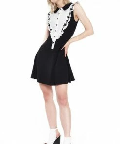 Jawbreaker Button Down Knit Dress With Rose Embroidered On Ruffle -Spooky Threads Button Down Knit Dress With Rose Embroidered On Ruffle Jawbreaker 4 300x