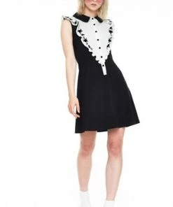 Jawbreaker Button Down Knit Dress With Rose Embroidered On Ruffle