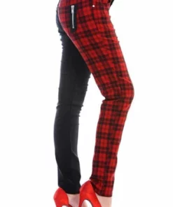 Banned Half Black Half Check Skinny Jeans -Spooky Threads Half Black Half Check Skinny Jeans Banned 10 300x