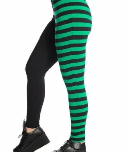 Banned Half Black Half Stripes Leggings -Spooky Threads Half Black Half Stripes Leggings Banned 10 300x