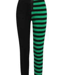 Banned Half Black Half Stripes Leggings -Spooky Threads Half Black Half Stripes Leggings Banned 12 300x