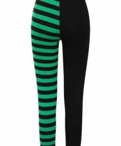 Banned Half Black Half Stripes Leggings -Spooky Threads Half Black Half Stripes Leggings Banned 13 300x