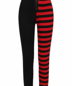 Banned Half Black Half Stripes Leggings -Spooky Threads Half Black Half Stripes Leggings Banned 16 300x