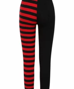 Banned Half Black Half Stripes Leggings -Spooky Threads Half Black Half Stripes Leggings Banned 17 300x