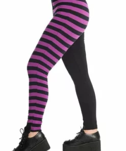 Banned Half Black Half Stripes Leggings -Spooky Threads Half Black Half Stripes Leggings Banned 3 300x