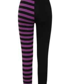 Banned Half Black Half Stripes Leggings -Spooky Threads Half Black Half Stripes Leggings Banned 5 300x
