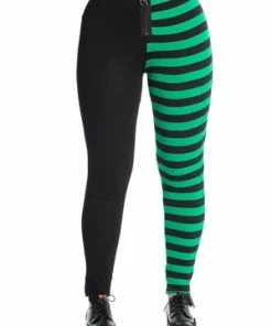 Banned Half Black Half Stripes Leggings -Spooky Threads Half Black Half Stripes Leggings Banned 8 300x