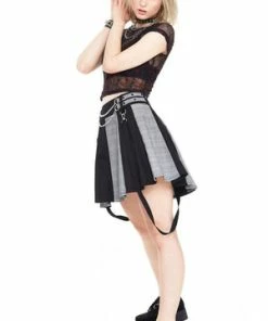 Jawbreaker Houndstooth Check Half & Half Bondage Skirt 10 Jawbreaker Houndstooth Check Half & Half Bondage Skirt -Spooky Threads Houndstooth Check Half Half Bondage Skirt Jawbreaker 4 300x