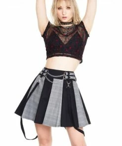Jawbreaker Houndstooth Check Half & Half Bondage Skirt
