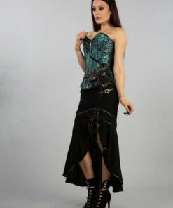 Burleska Reversible Overbust Zip Corset In Turquoise Black Jacquard And Gold King -Spooky Threads Reversible Overbust Zip Corset In Turquoise Black Jacquard And Gold King Burleska 3 300x