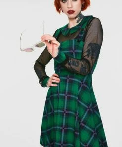 Jawbreaker Round In Circles Plaid Overall Dress