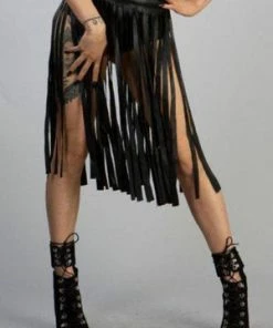 Burleska Shredder Knee Length Fringe Skirt In Black Matte -Spooky Threads Shredder Knee Length Fringe Skirt In Black Matte Burleska 3 300x