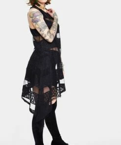 Jawbreaker Skull Stripes Asymmetric Dress -Spooky Threads Skull Stripes Asymmetric Dress Jawbreaker 3 300x