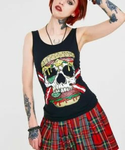Jawbreaker Zombie Skull Burger Tie Back Top