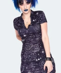 Jawbreaker Alchemy Cat Print Mini Polo Dress