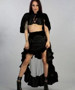 Burleska Annabelle Skirt In Black Velvet Flock