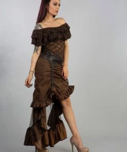 Burleska Annabelle Skirt In Brown Stripe Cotton And Coffee Matt -Spooky Threads annabelle skirt in brown stripe cotton and coffee matt burleska 3 300x