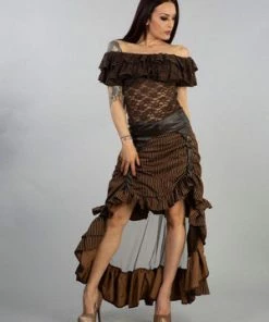 Burleska Annabelle Skirt In Brown Stripe Cotton And Coffee Matt -Spooky Threads annabelle skirt in brown stripe cotton and coffee matt burleska 4 300x