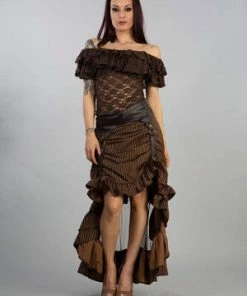 Burleska Annabelle Skirt In Brown Stripe Cotton And Coffee Matt