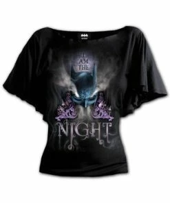 Spiral Batman - I Am The Night - Boat Neck Bat Sleeve Top Black