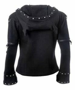 Queen Of Darkness Black Jacket With Rivets And Hood -Spooky Threads black jacket with rivets and hood queen of darkness 3 300x