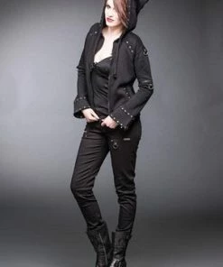 Queen Of Darkness Black Jacket With Rivets And Hood -Spooky Threads black jacket with rivets and hood queen of darkness 5 300x