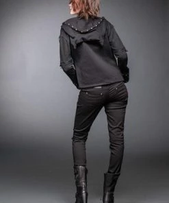 Queen Of Darkness Black Jacket With Rivets And Hood -Spooky Threads black jacket with rivets and hood queen of darkness 6 300x
