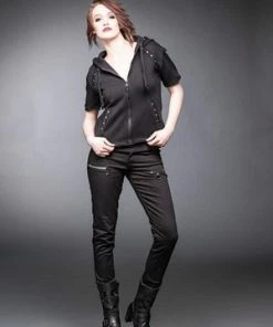 Queen Of Darkness Black Jacket With Rivets And Hood -Spooky Threads black jacket with rivets and hood queen of darkness 8 300x