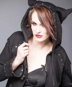 Queen Of Darkness Black Jacket With Rivets And Hood -Spooky Threads black jacket with rivets and hood queen of darkness 9 300x