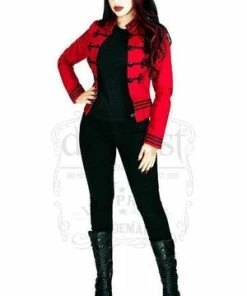 Dr Faust Black Military Swirl Braid Red Short Cotton Jacket - Fiorenza -Spooky Threads black military swirl braid red short cotton jacket fiorenza dr faust 3 300x