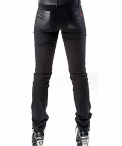 Queen Of Darkness Black Pants With Leather Look Front Side -Spooky Threads black pants with leather look front side queen of darkness 5 300x