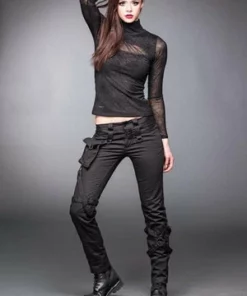 Queen Of Darkness Black Pants With Pocket And Bondages -Spooky Threads black pants with pocket and bondages queen of darkness 4 300x