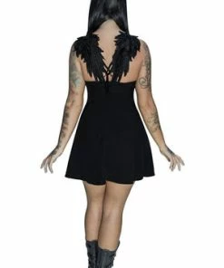 Dr Faust Black Wings Raw Silk Mini Dress - Angelique