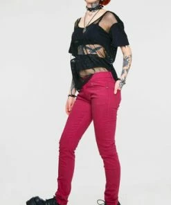 Jawbreaker Burgundy Mono Drainpipe Jeans -Spooky Threads burgundy mono drainpipe jeans jawbreaker 3 300x