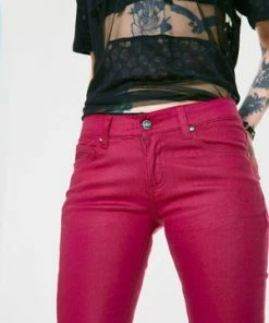 Jawbreaker Burgundy Mono Drainpipe Jeans -Spooky Threads burgundy mono drainpipe jeans jawbreaker 5 300x