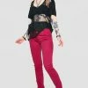 Jawbreaker Burgundy Mono Drainpipe Jeans -Spooky Threads burgundy mono drainpipe jeans jawbreaker 300x