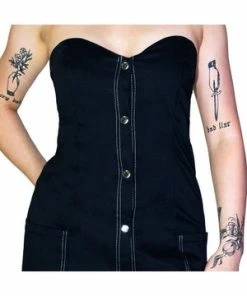 Dr Faust Button-Down Strapless Dark Grey Mini Dress - Allie -Spooky Threads button down strapless dark grey mini dress allie dr faust 3 300x