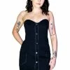 Dr Faust Button-Down Strapless Dark Grey Mini Dress - Allie -Spooky Threads button down strapless dark grey mini dress allie dr faust 300x