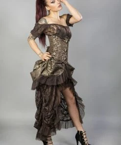 Burleska Candy C-lock Underbust Burlesque Corset In Brown & Gold Scroll Brocade -Spooky Threads candy c lock underbust burlesque corset in brown gold scroll brocade burleska 3 300x