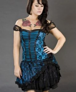 Burleska Candy Mini Flare Skirt In Satin And Black Lace Overlay -Spooky Threads candy mini flare skirt in satin and black lace overlay burleska 3 300x