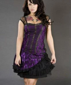 Burleska Candy Mini Flare Skirt In Satin And Black Lace Overlay