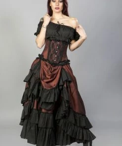 Burleska Carnation Victorian Maxi Skirt In Brass Taffeta -Spooky Threads carnation victorian maxi skirt in brass taffeta burleska 3 300x