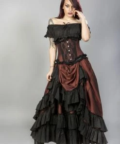 Burleska Carnation Victorian Maxi Skirt In Brass Taffeta