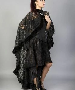 Burleska Catherine Cape In Black Lace With Brooch -Spooky Threads catherine cape in black lace with brooch burleska 3 300x