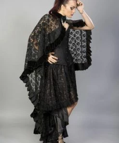 Burleska Catherine Cape In Black Lace With Brooch -Spooky Threads catherine cape in black lace with brooch burleska 4 300x